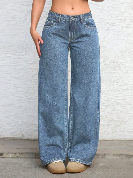 MODA ME COUTURE Denim - Light Wash Casual Women's Minimalist Low-Waist Loose Wide-Leg Jeans